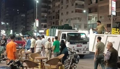حملة مسائية.. إزالة 1200 حالة إشغال للمقاهي والكافيهات في الجيزة