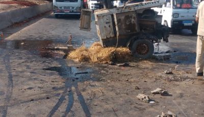 انقلاب سيارة محملة بمولدات كهرباء على الطريق الزراعي بالقليوبية